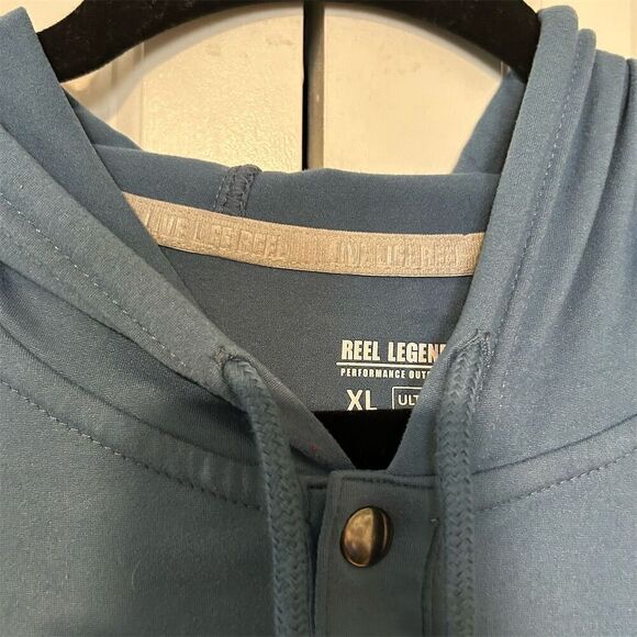 Reel Legends Men's XL Blue Hooded Long Sleeve Pullover with Kangaroo Pocket - Picture 6 of 9